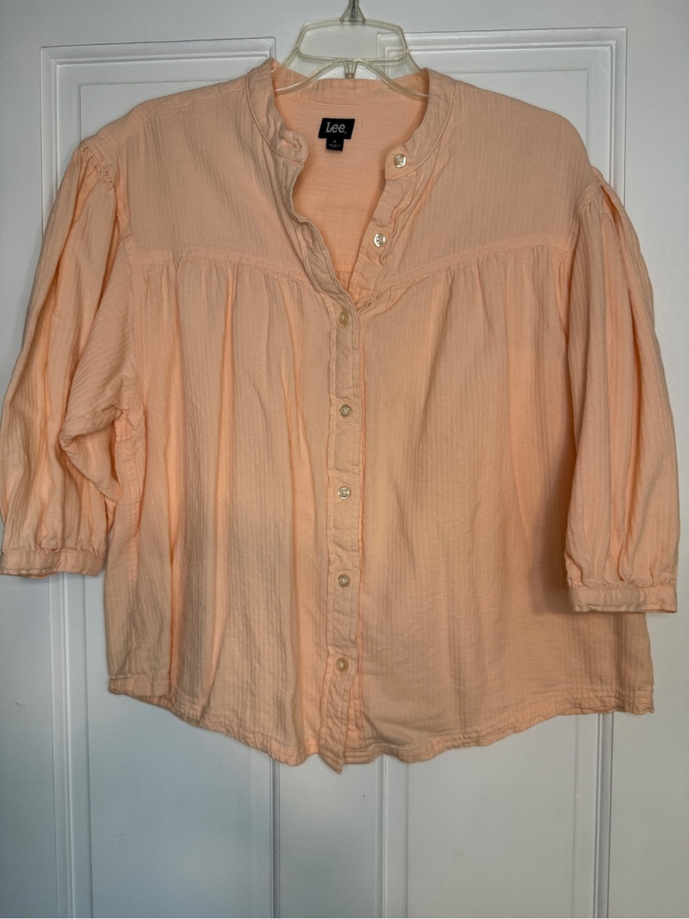 Vtg Lee 100% Cotton Peach Button-Front Gauze Blouse
